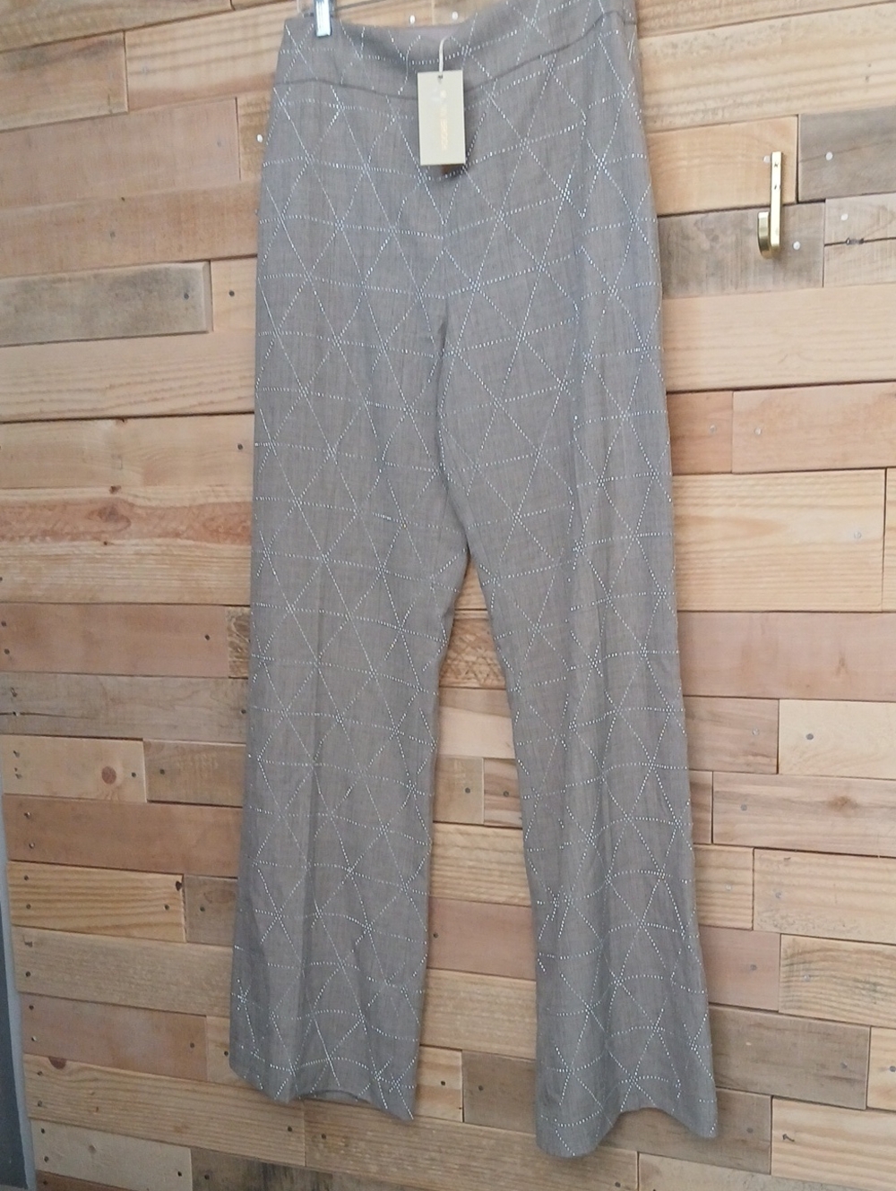 Nwt Ramy Brook Taupe Wide-Leg Geometric Dianond  Stitch Pants Sz 12